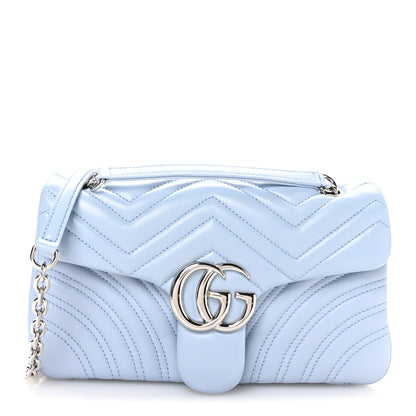 Gucci Lambskin Matelasse Medium GG Marmont Shoulder Bag Light Blue 1 of 10