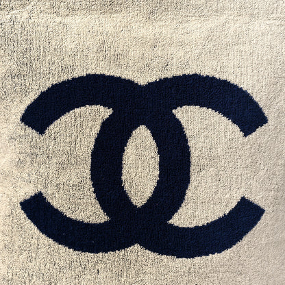 Chanel Terry Cotton CC Beach Tote Towel Set Navy Blue Beige 9 of 14