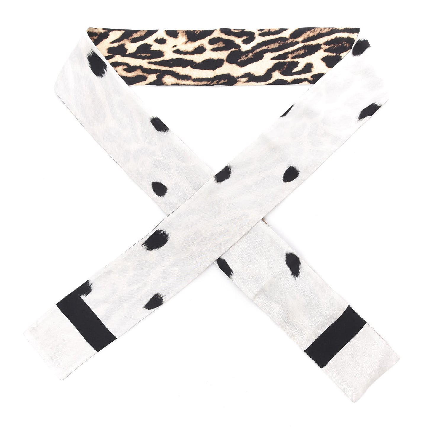 Silk Animal Print Skinny Scarf White