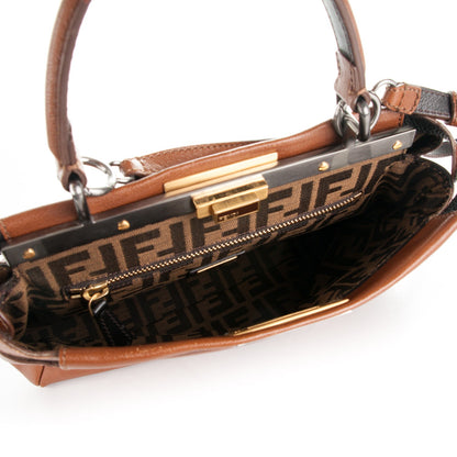 Fendi Goatskin Zucca Medium Peekaboo Iconic Satchel Cuoio Tobacco Moro 5 of 8