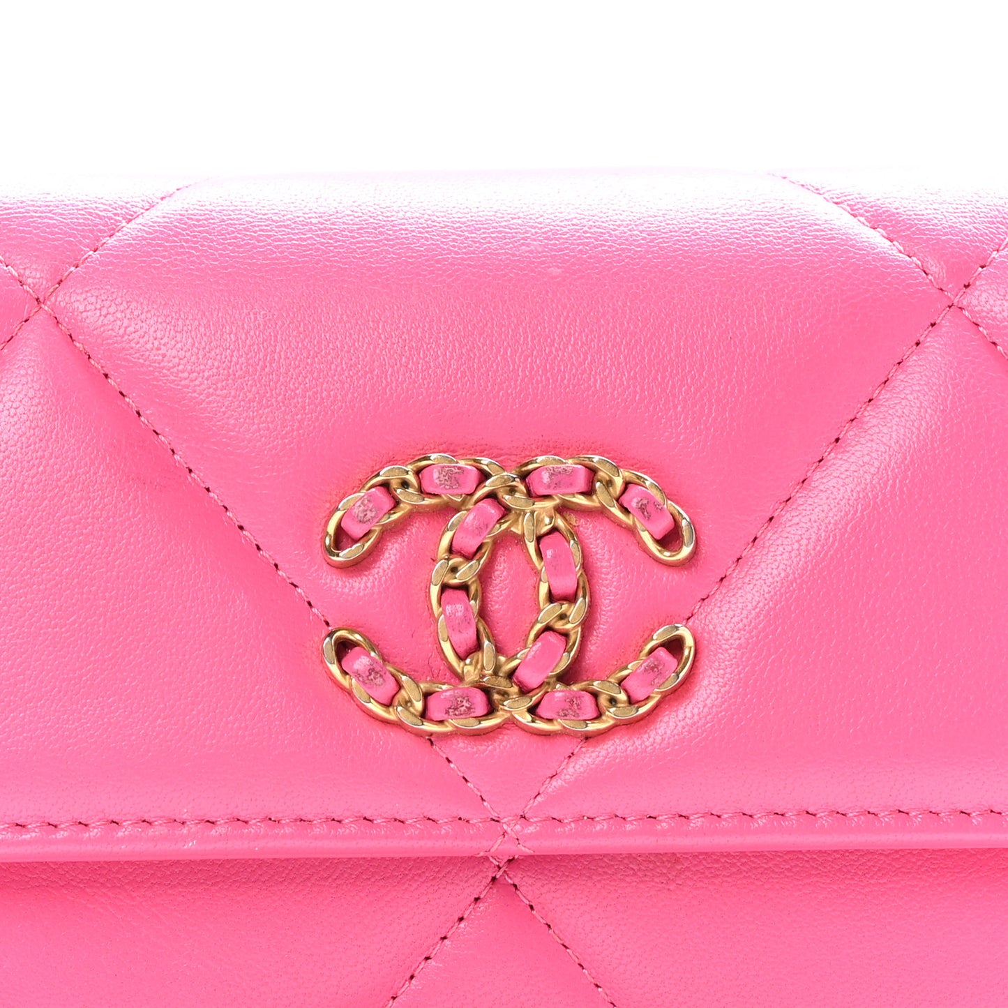 Lambskin Quilted Chanel 19 Flap Wallet Dark Pink