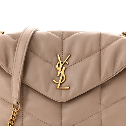 Saint Laurent Lambskin Quilted Toy Loulou Puffer Monogram Chain Satchel Dark Beige 8 of 10