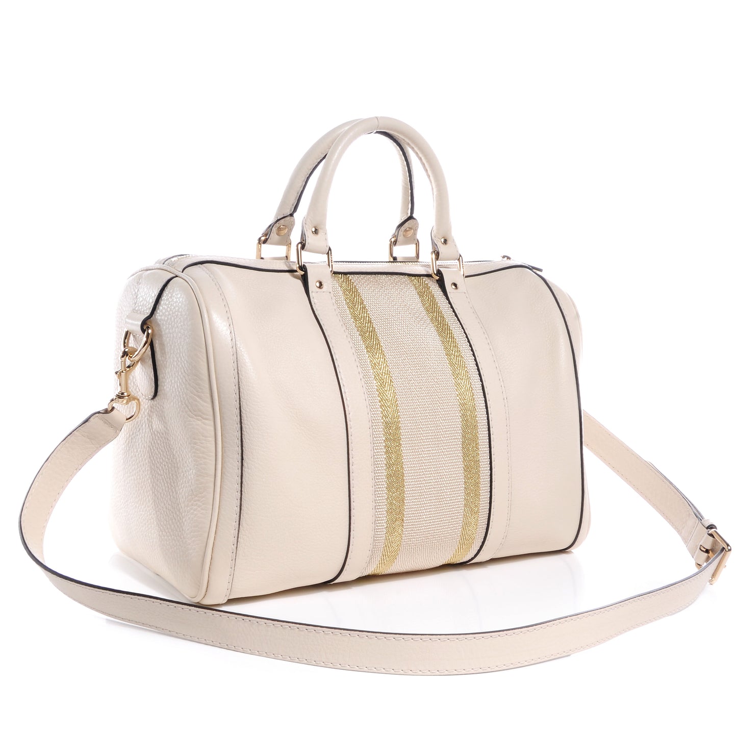 Leather Vintage Web Medium Boston Off White