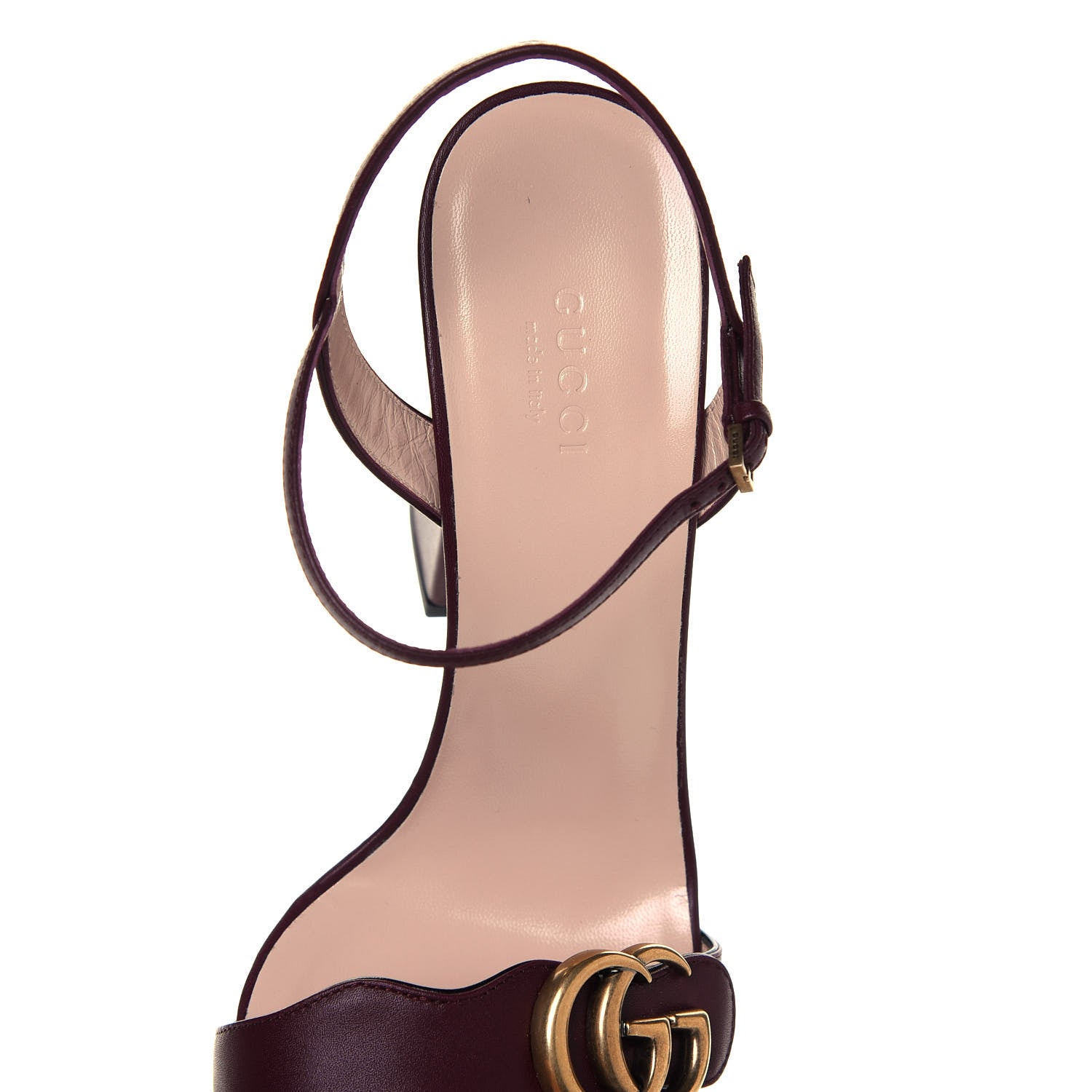 Gucci Lifford Calfskin GG Marmont Ankle Wrap 105mm Sandals 39 Vintage Bordeaux 7 of 10