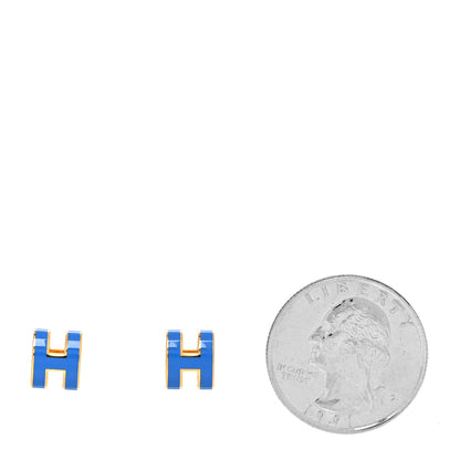 Hermes Gold Lacquered Pop H Earrings Bleu Sature 2 of 5