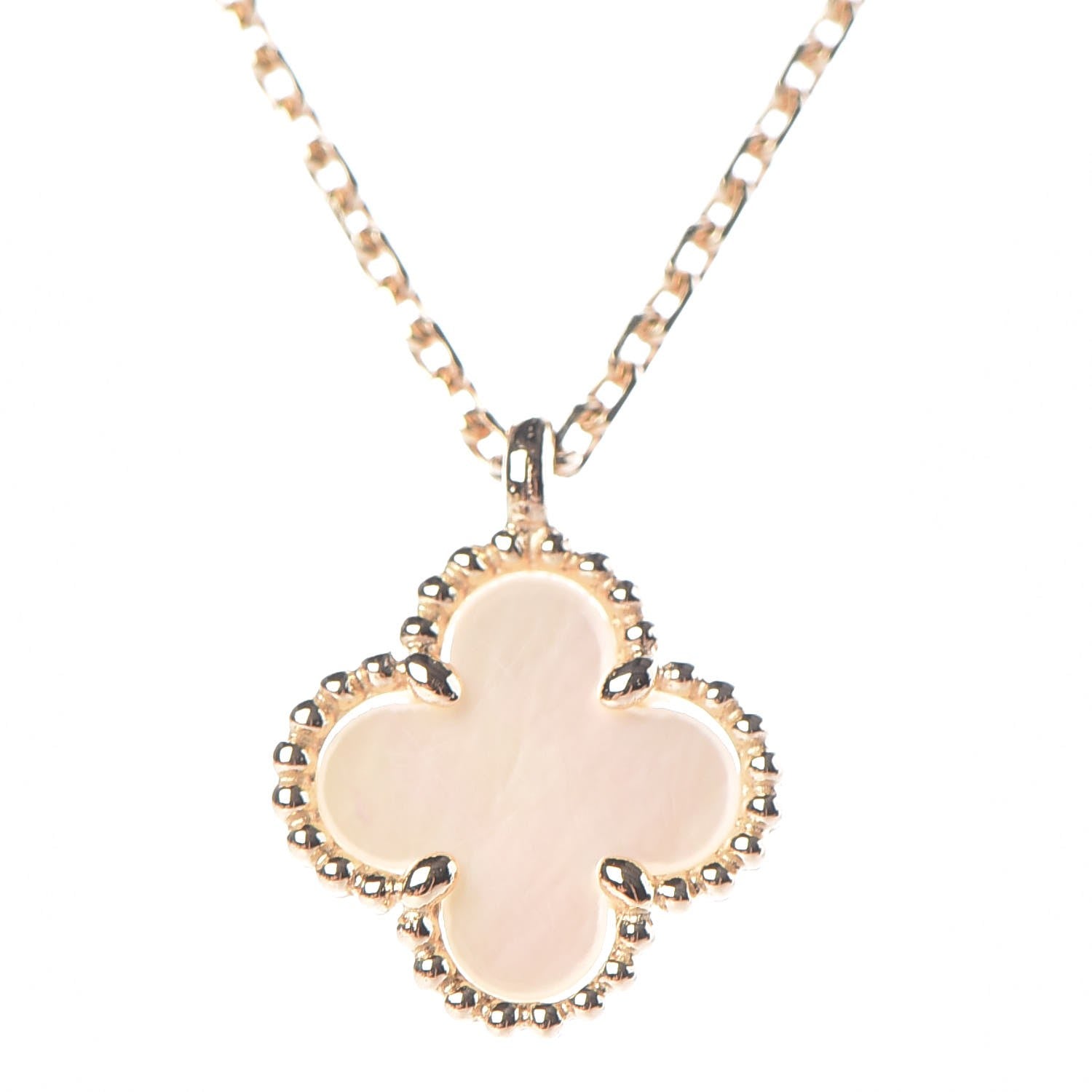 Van Cleef & Arpels 18K Yellow Gold Mother of Pearl Sweet Alhambra Pendant Necklace 4 of 8