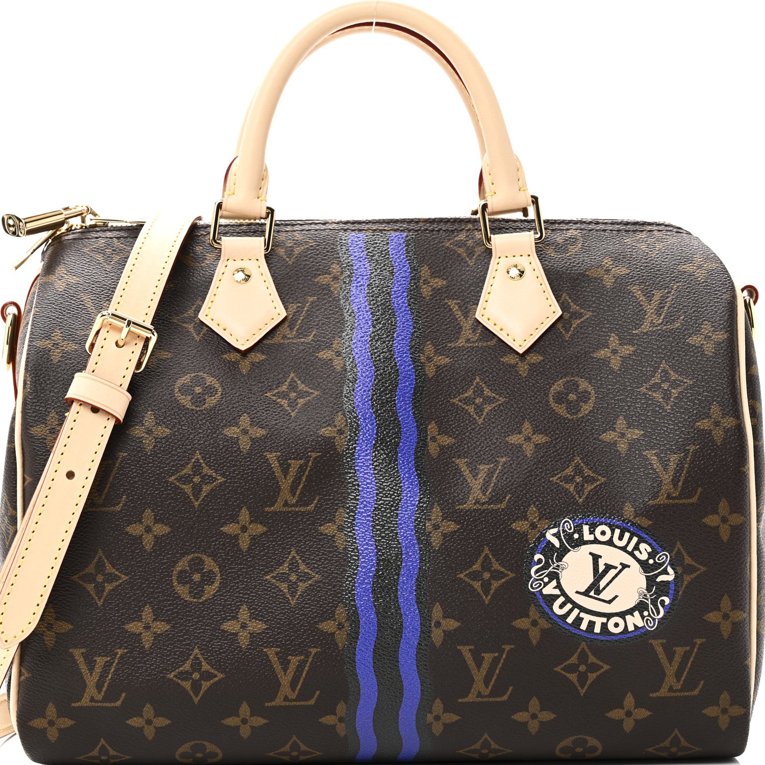 Louis Vuitton Mon Monogram Speedy Bandouliere 30 Indigo Blue Khaki 7 of 9