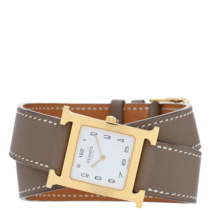 Hermes Stainless Steel Swift 26mm Heure H Hour Double Tour Quartz Watch Etoupe 2 of 5