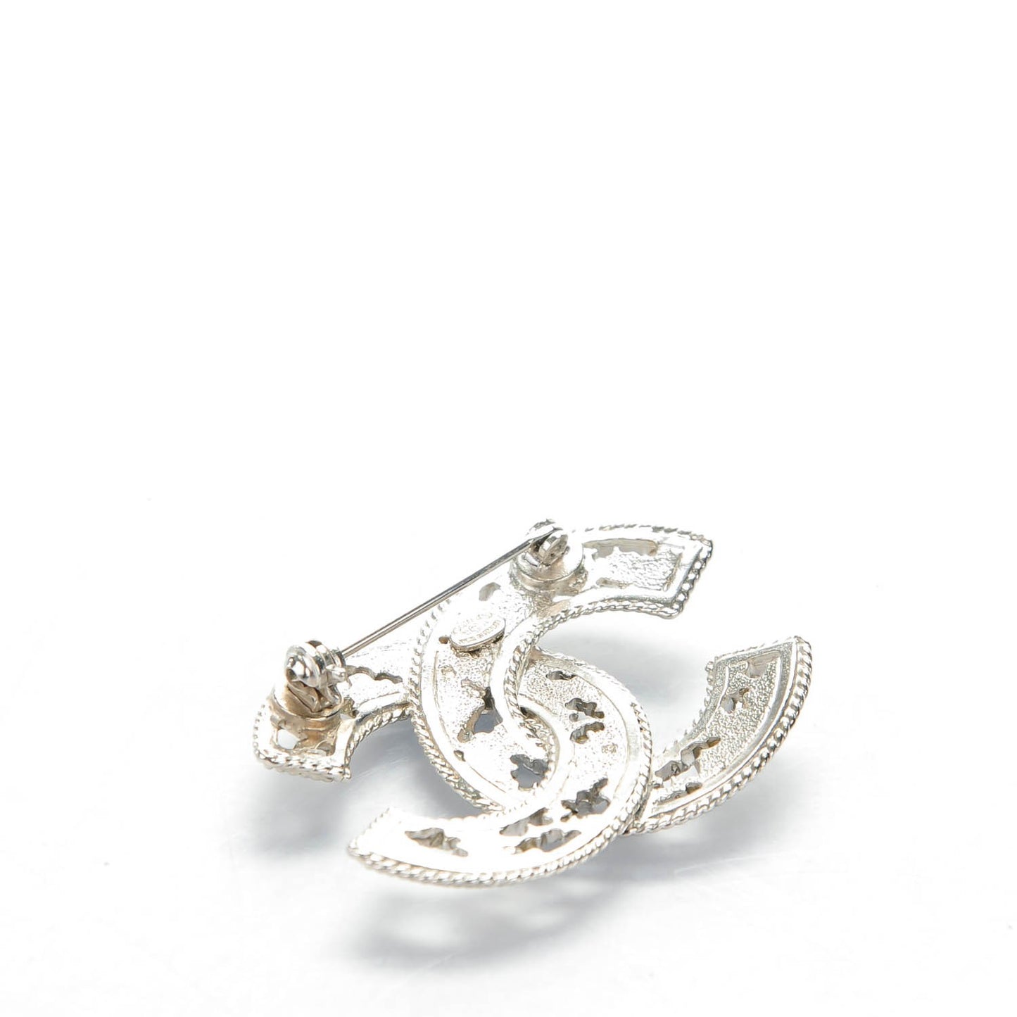 Enamel CC Cutout Brooch Silver