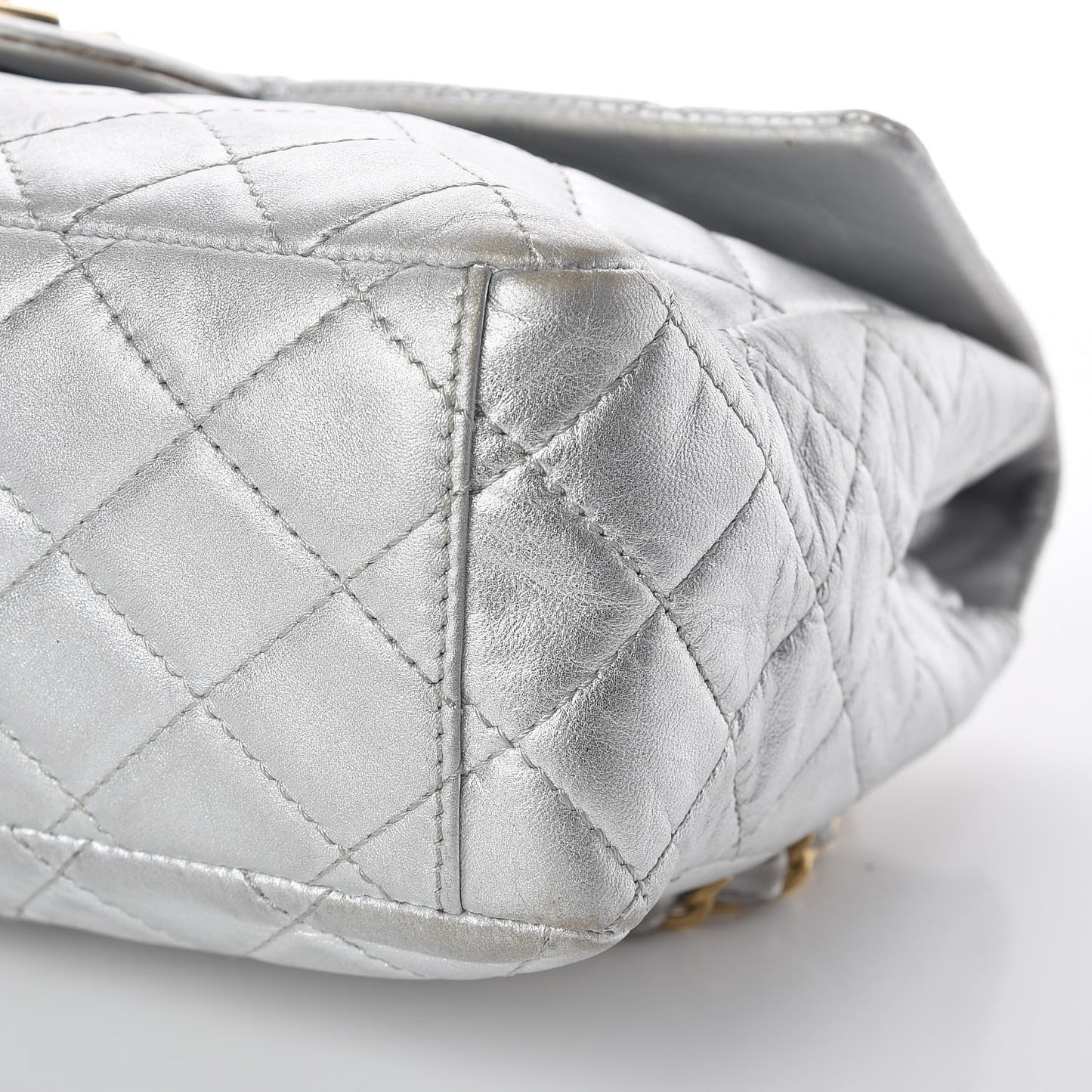 Metallic Lambskin Quilted Maxi Single Flap Silver