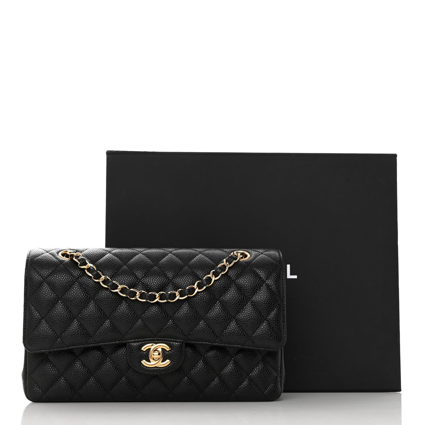 Caviar Quilted Medium Double Flap Black