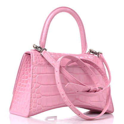 Balenciaga Shiny Calfskin Crocodile Embossed Small Hourglass Top Handle Bag Candy Pink 3 of 10