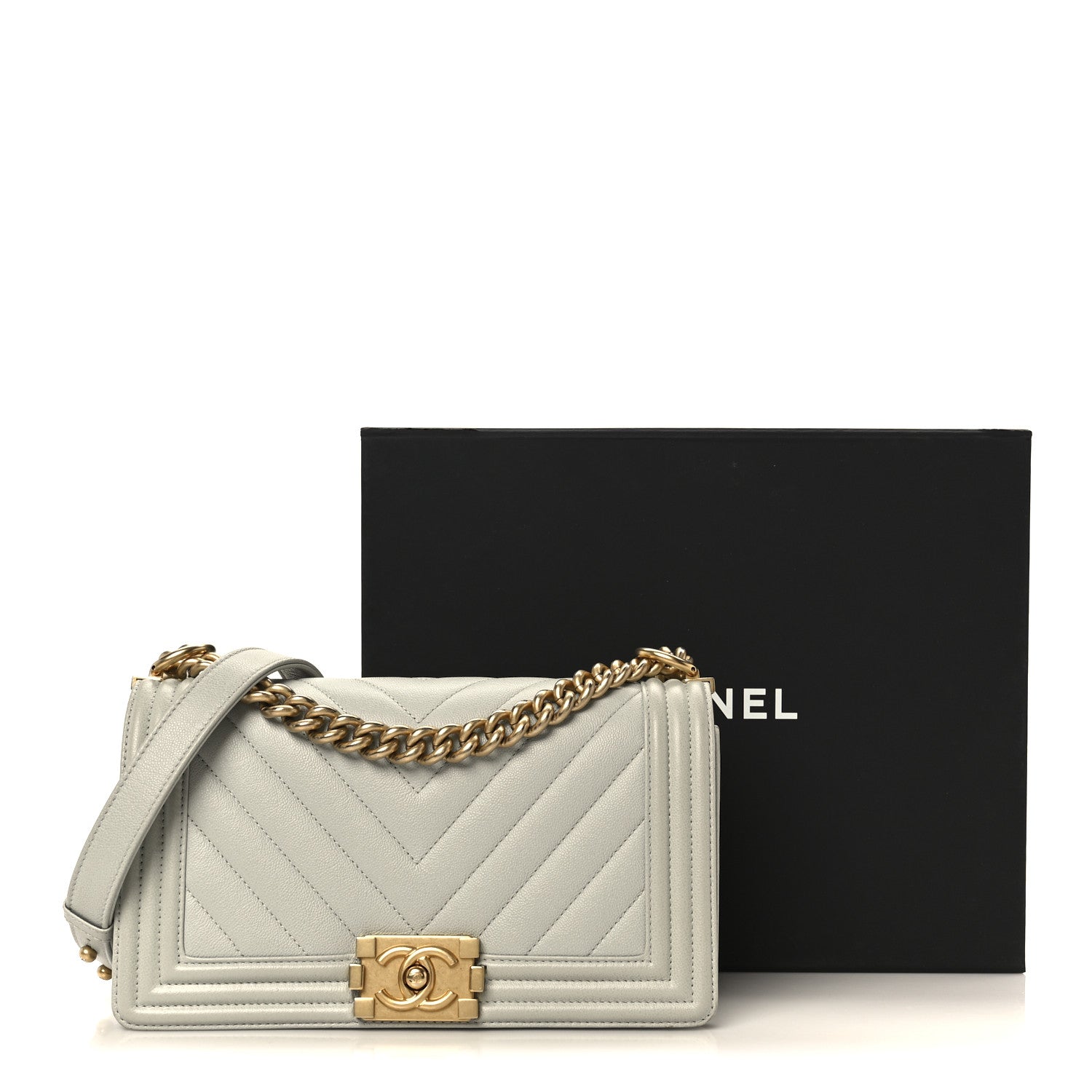 Chanel Caviar Chevron Quilted Medium Boy Flap Light Green 12 of 12