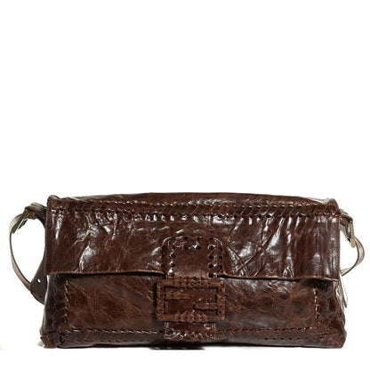 Fendi Glazed Calfskin Maxi Whipstitch Baguette Marrone 1 of 7