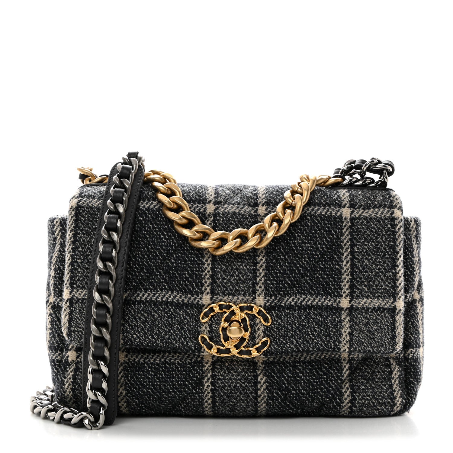 Chanel Tweed Quilted Medium Chanel 19 Flap Grey Navy 1 of 10