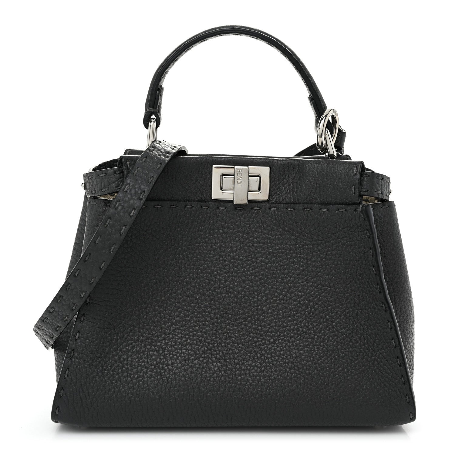 Fendi Cuoio Romano Selleria Bi-Color Mini Peekaboo Iconic Satchel Asfalto Latte 1 of 10