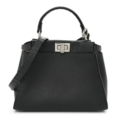 Fendi Cuoio Romano Selleria Bi-Color Mini Peekaboo Iconic Satchel Asfalto Latte 1 of 10
