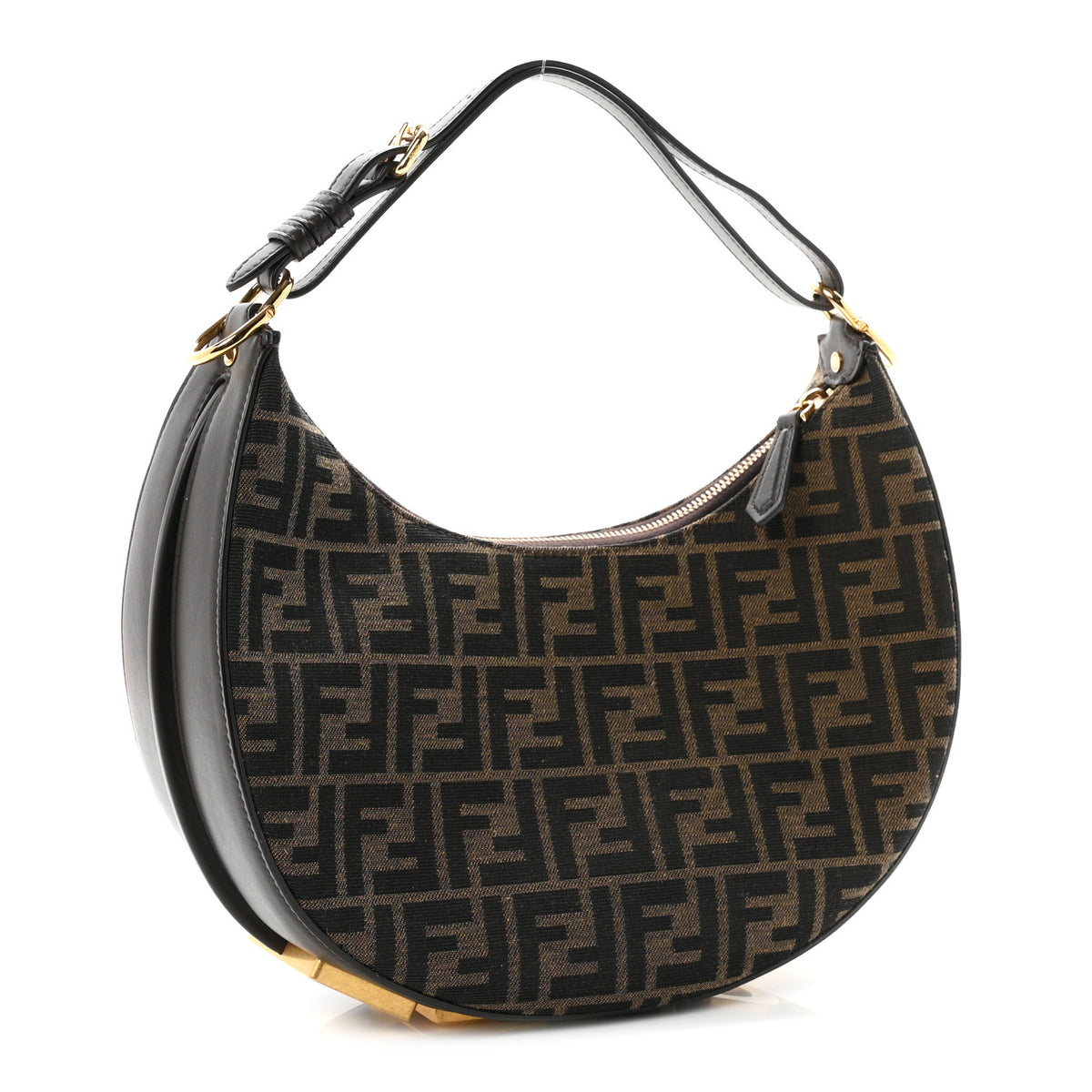 Fabric Jacquard Vitello Grace FF 1974 Small Fendigraphy Hobo Bag Tobacco Moro Ebano
