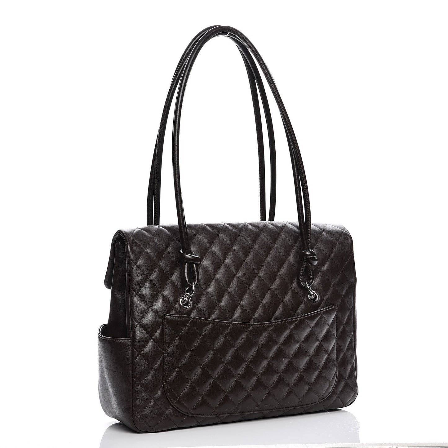 Calfskin Quilted Large Cambon Flap Brown Beige