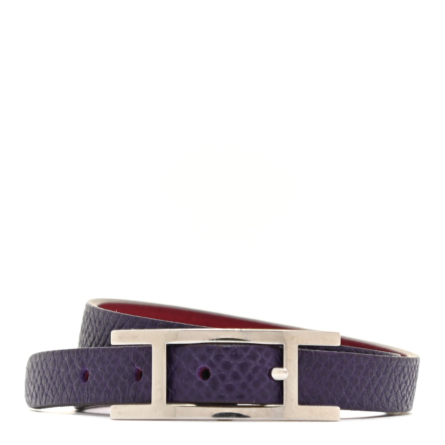 Hermes Epsom Swift Behapi Double Tour Bracelet L Iris Rubis 1 of 5