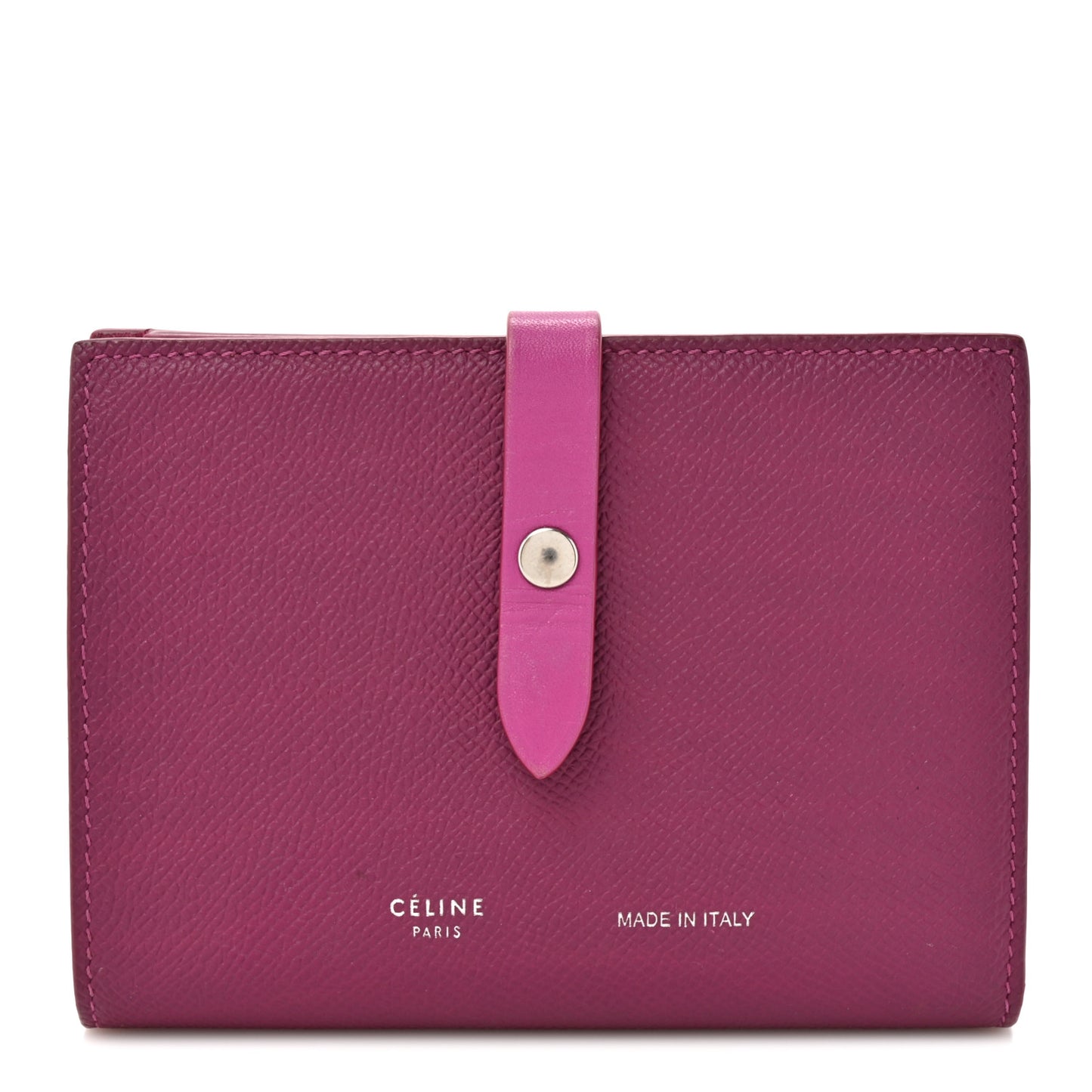 Grained Calfskin Medium Multifunction Strap Wallet Magenta