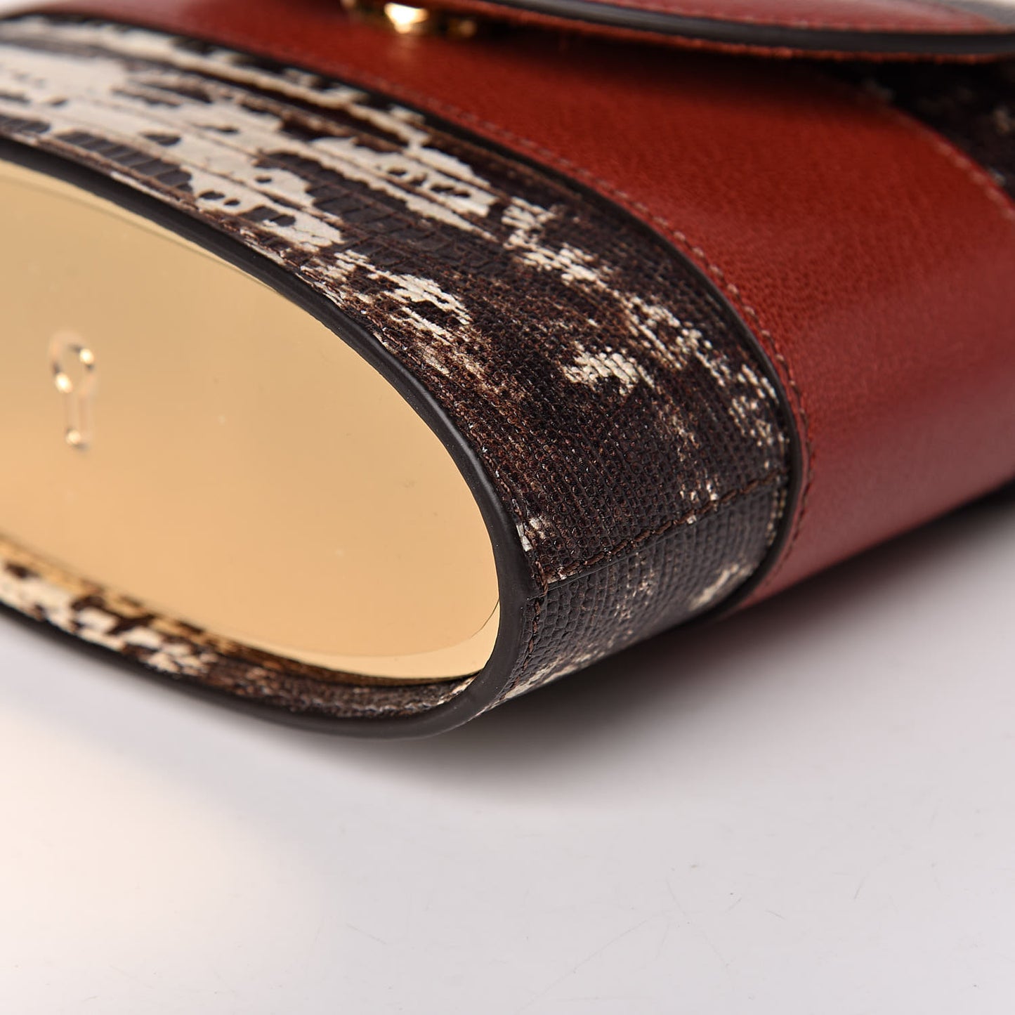 Calfskin Lizard Embossed Small Aby Lock Sepia Brown