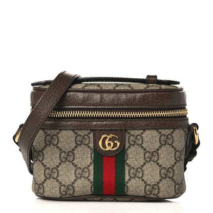 Gucci GG Supreme Monogram Textured Calfskin Web Mini Ophidia Top Handle Bag Beige Ebony New Acero 1 of 9