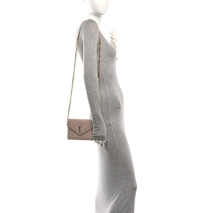 Saint Laurent Grain De Poudre Matelasse Chevron Monogram Envelope Chain Wallet Rose Antic 2 of 11