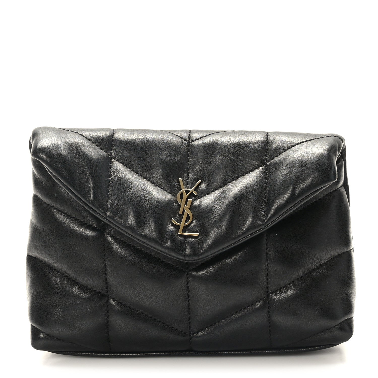 Saint Laurent Lambskin Monogram Loulou Puffer Pouch Clutch Black 1 of 10