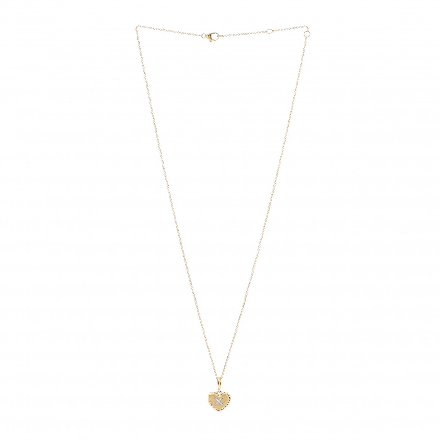 David Yurman 18K Yellow Gold Diamond Heart Initial X Charm Necklace 3 of 5