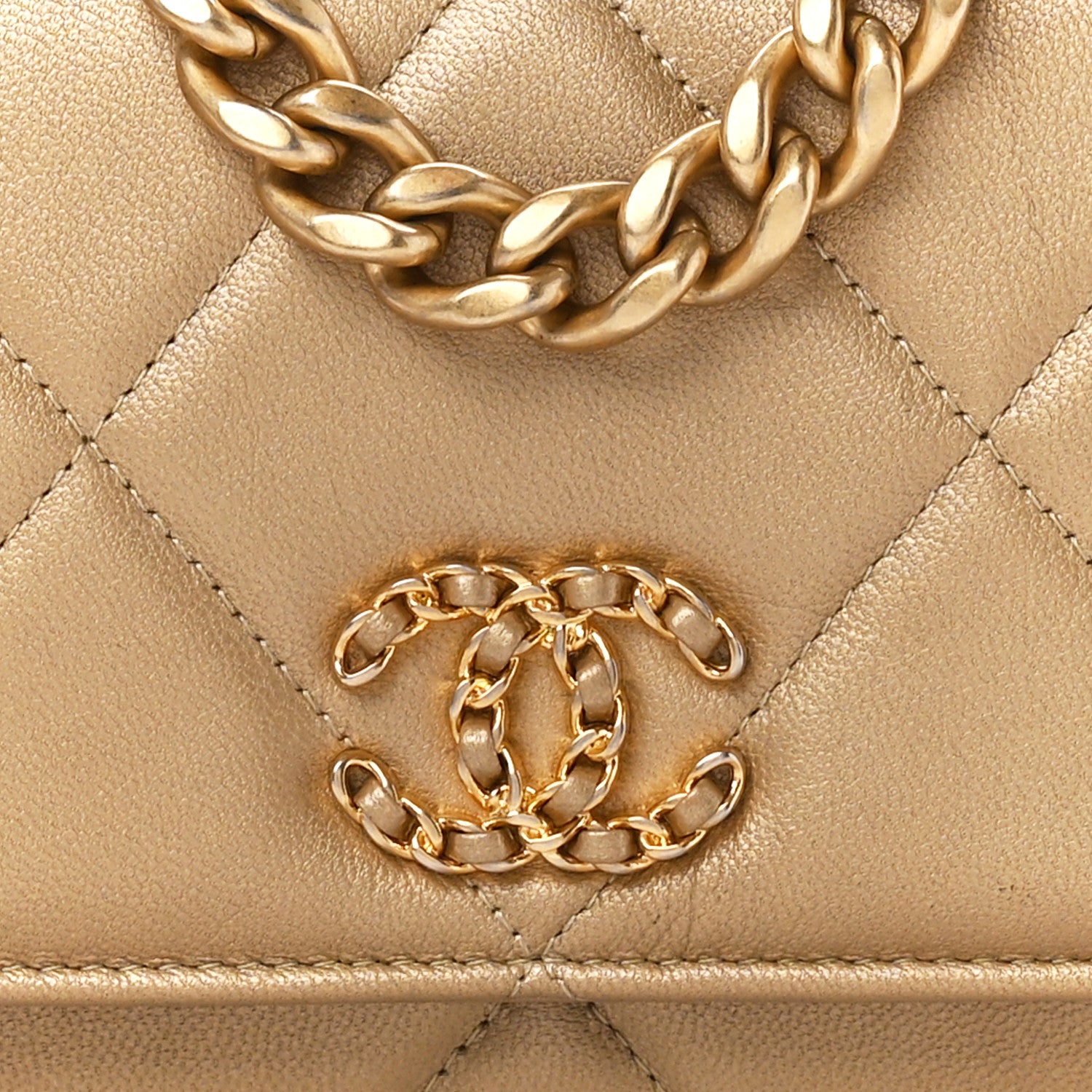 Chanel Metallic Goatskin Quilted Chanel 19 Wallet On Chain WOC Gold 9 of 12