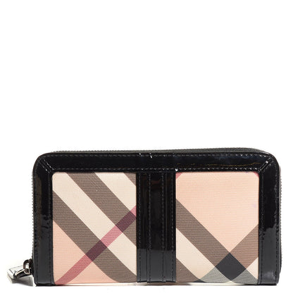 Burberry Supernova Check Patent Large Ziggy Zip Around Wallet Black 1 of 9