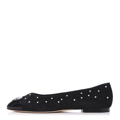 Chanel Suede Pearl Patent CC Cap Toe Ballerina Flats 40 Black 1 of 9
