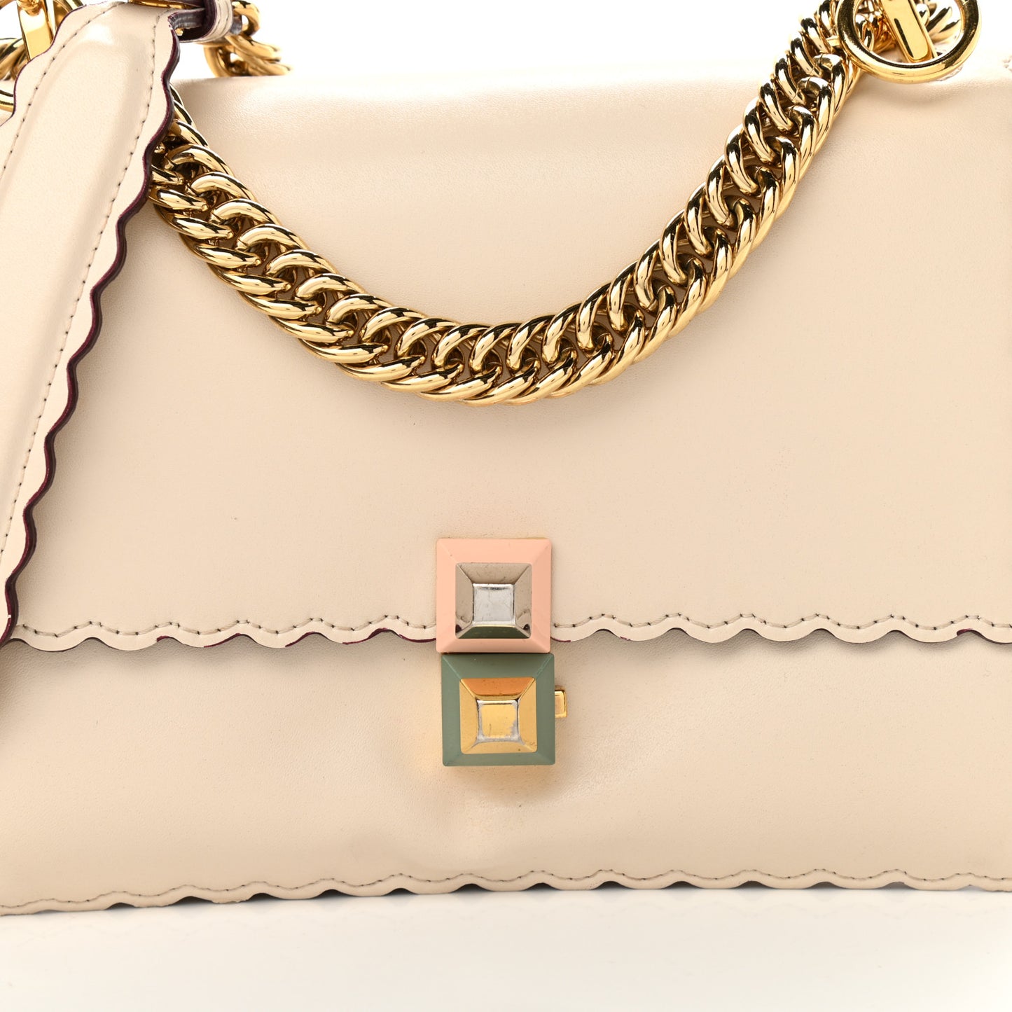 Vitello Liberty Scalloped Studded Small Kan I Shoulder Bag Camelia