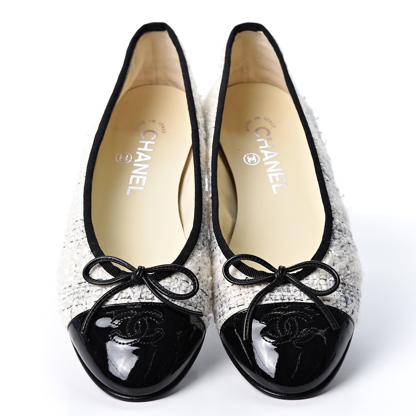Tweed Cap Toe Ballerina Flats 38 White Black