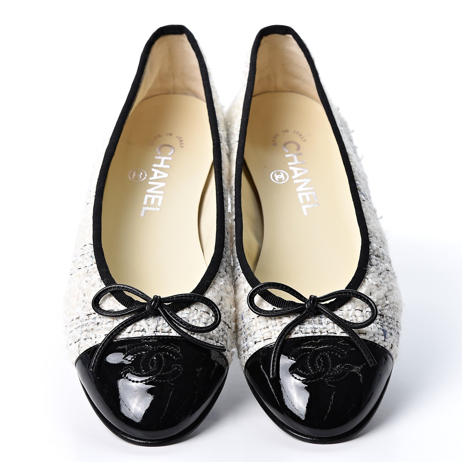 Chanel Tweed Cap Toe Ballerina Flats 38 White Black 10 of 10