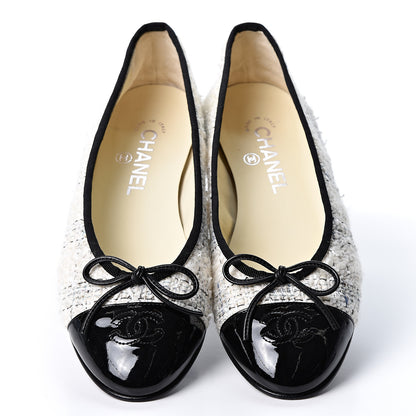 Chanel Tweed Cap Toe Ballerina Flats 38 White Black 10 of 10