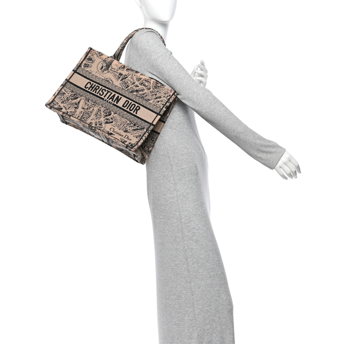 Canvas Embroidered Medium Plan De Paris Book Tote Beige Multi