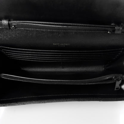 Saint Laurent Grain De Poudre Matelasse Chevron Monogram Monochrome Chain Wallet Black 5 of 9