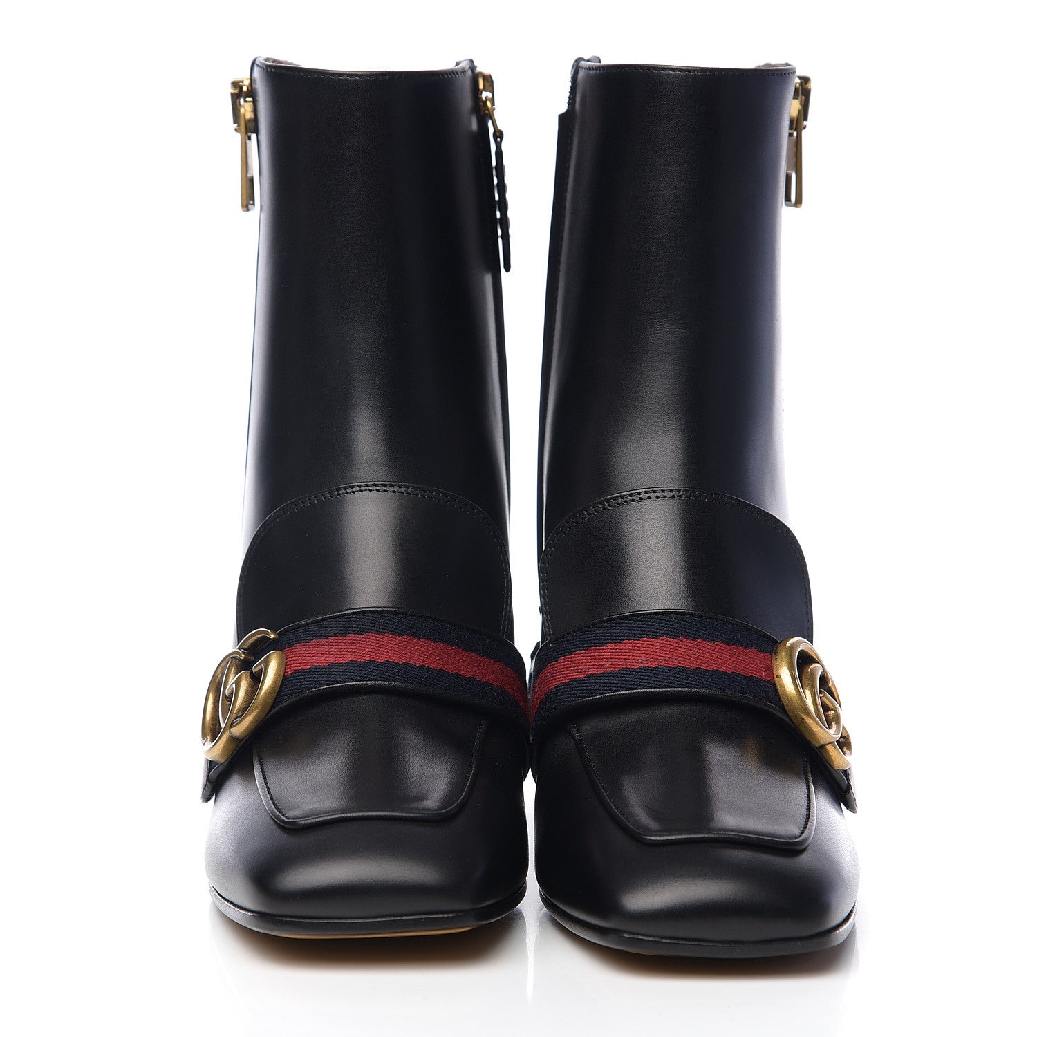Gucci Betis Glamour Calfskin Web Pearl Embellished Peyton 75mm Ankle Boots 38 Black 2 of 8