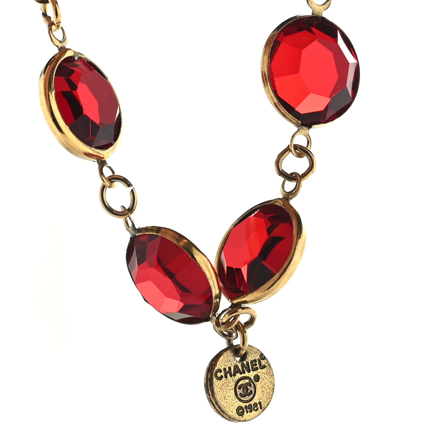 Chanel Swarovski Crystal Chicklet Sautoir Necklace Gold Red 4 of 4