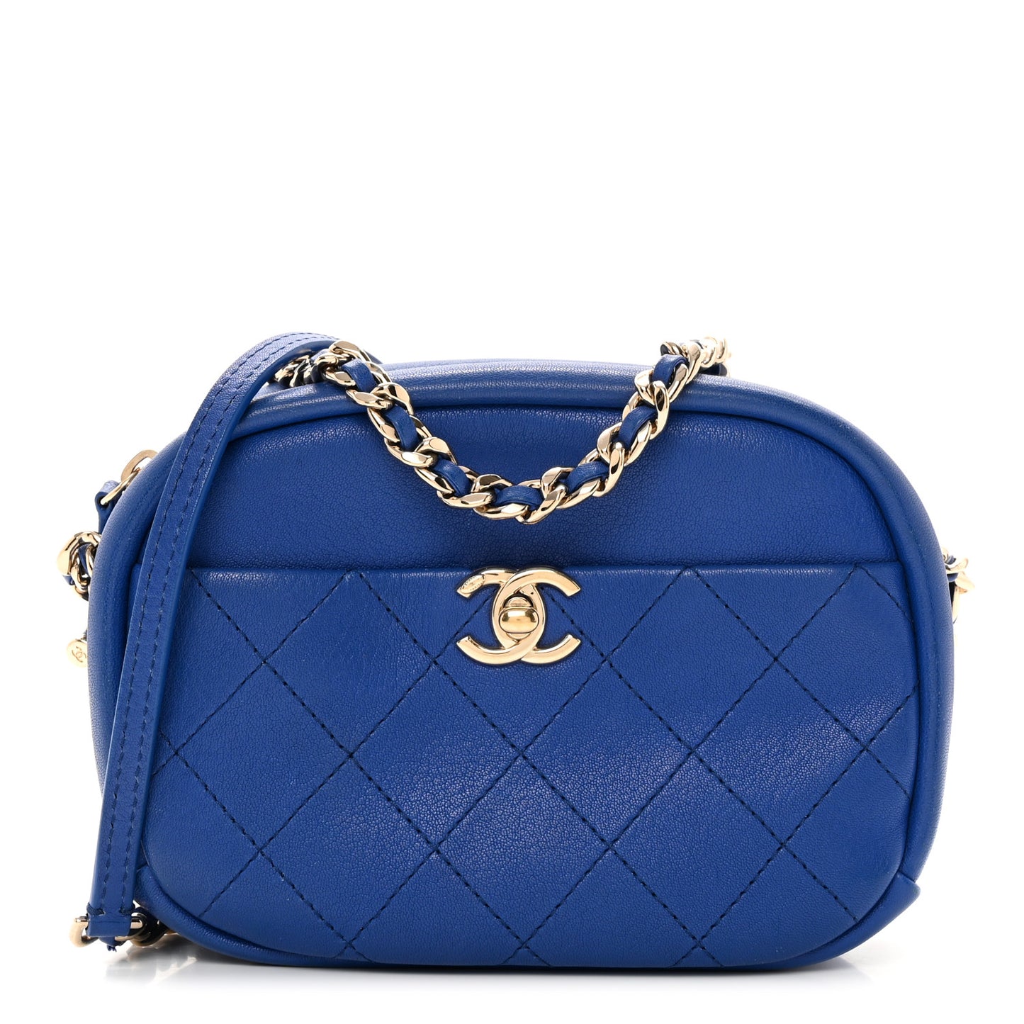 Goatskin Quilted Small Casual Trip Camera Case Blue