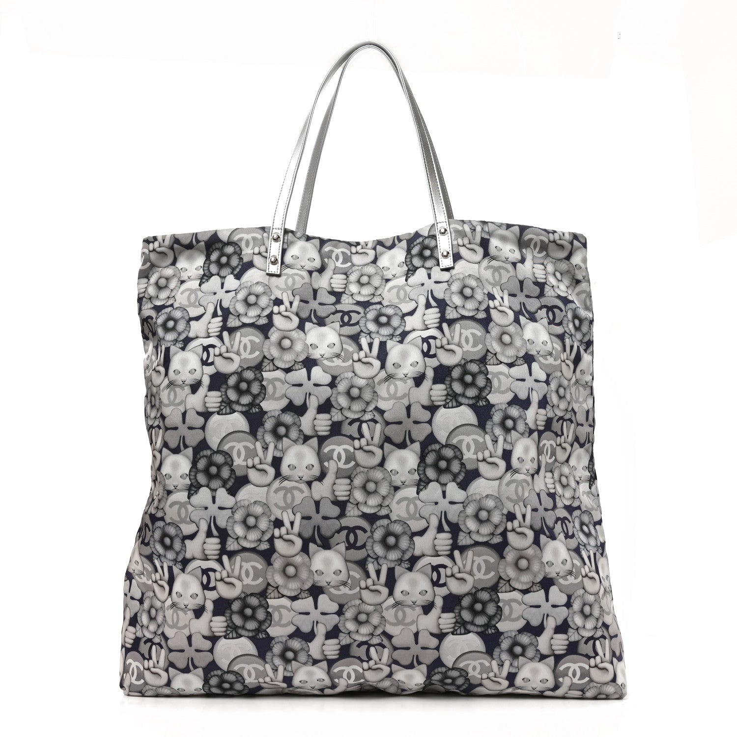 Chanel Nylon Cat Emoticon Tote Navy Silver 1 of 11