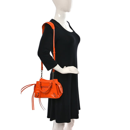 Balenciaga Semi Shiny Calfskin Crocodile Embossed Neo Classic Silver Hardware Mini City Orange 2 of 13
