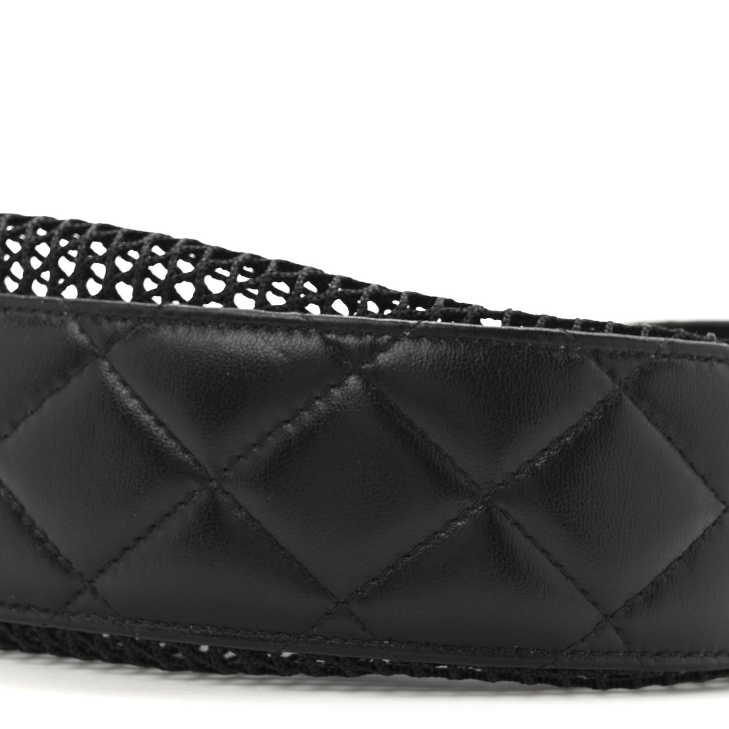 Mesh Shiny Lambskin Chain Hobo Black