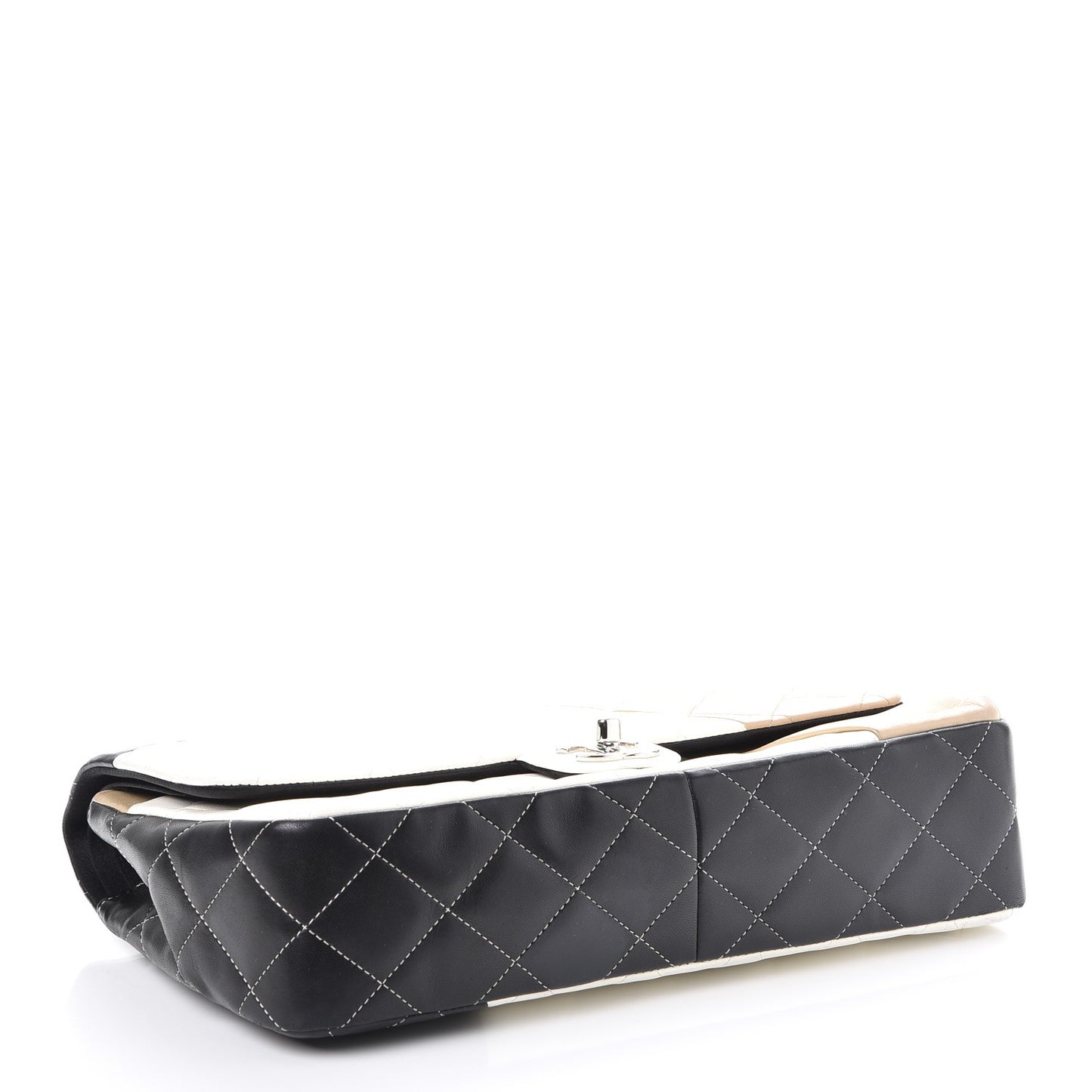 Lambskin Quilted Colorblock Jumbo Double Flap Black White Beige