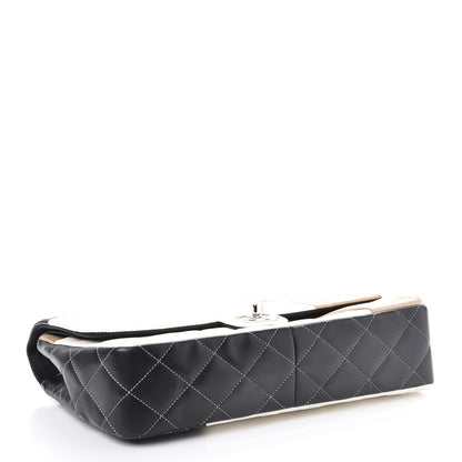 Chanel Lambskin Quilted Colorblock Jumbo Double Flap Black White Beige 5 of 19