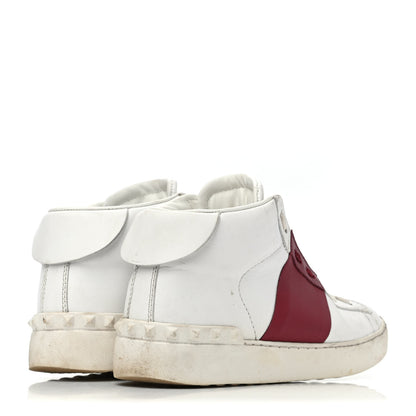Valentino Garavani Calfskin Womens Rockstud Open High Top Sneakers 37 White Red 3 of 4
