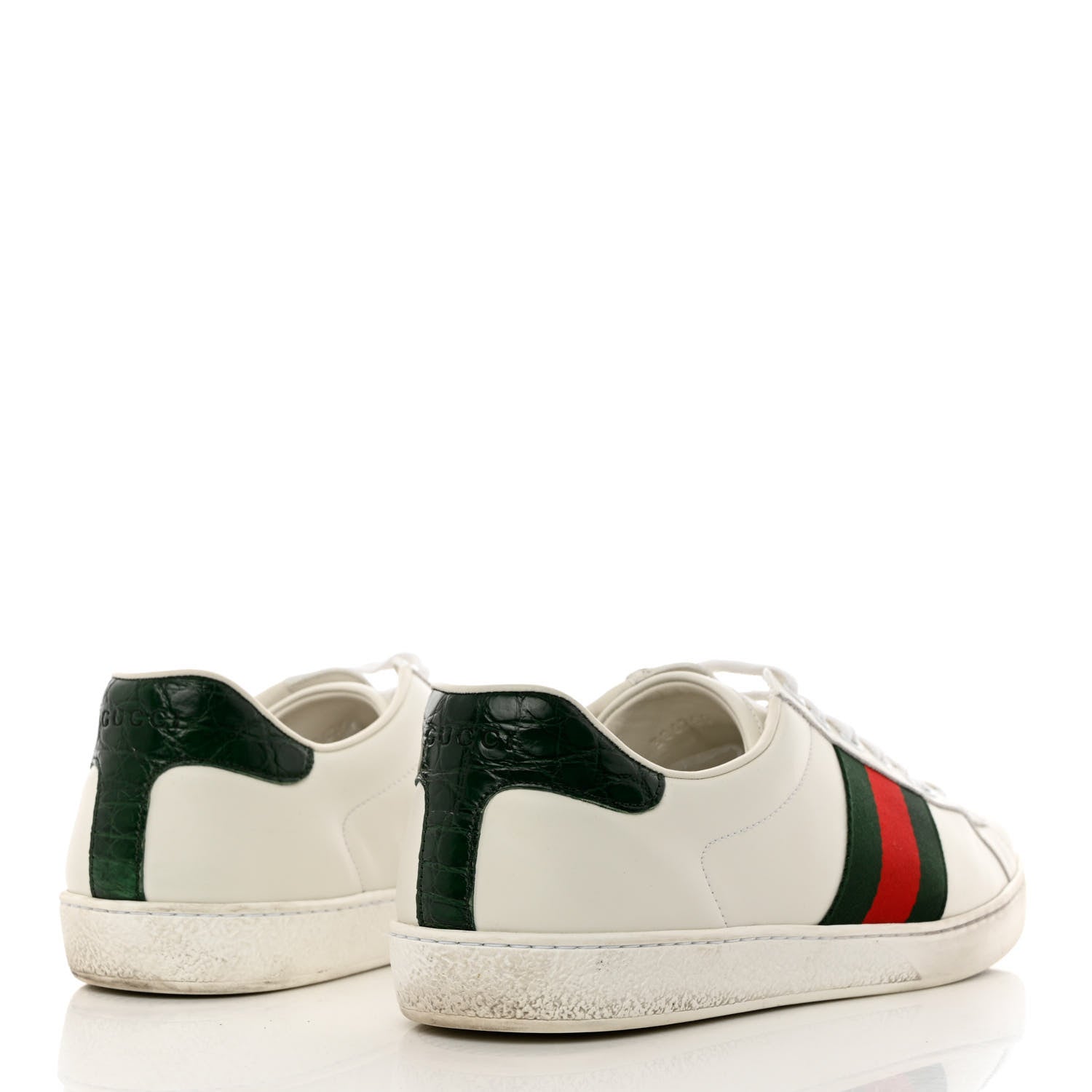 Gucci Calfskin Crocodile Web Mens Ace Sneakers 9.5 White Green 4 of 10