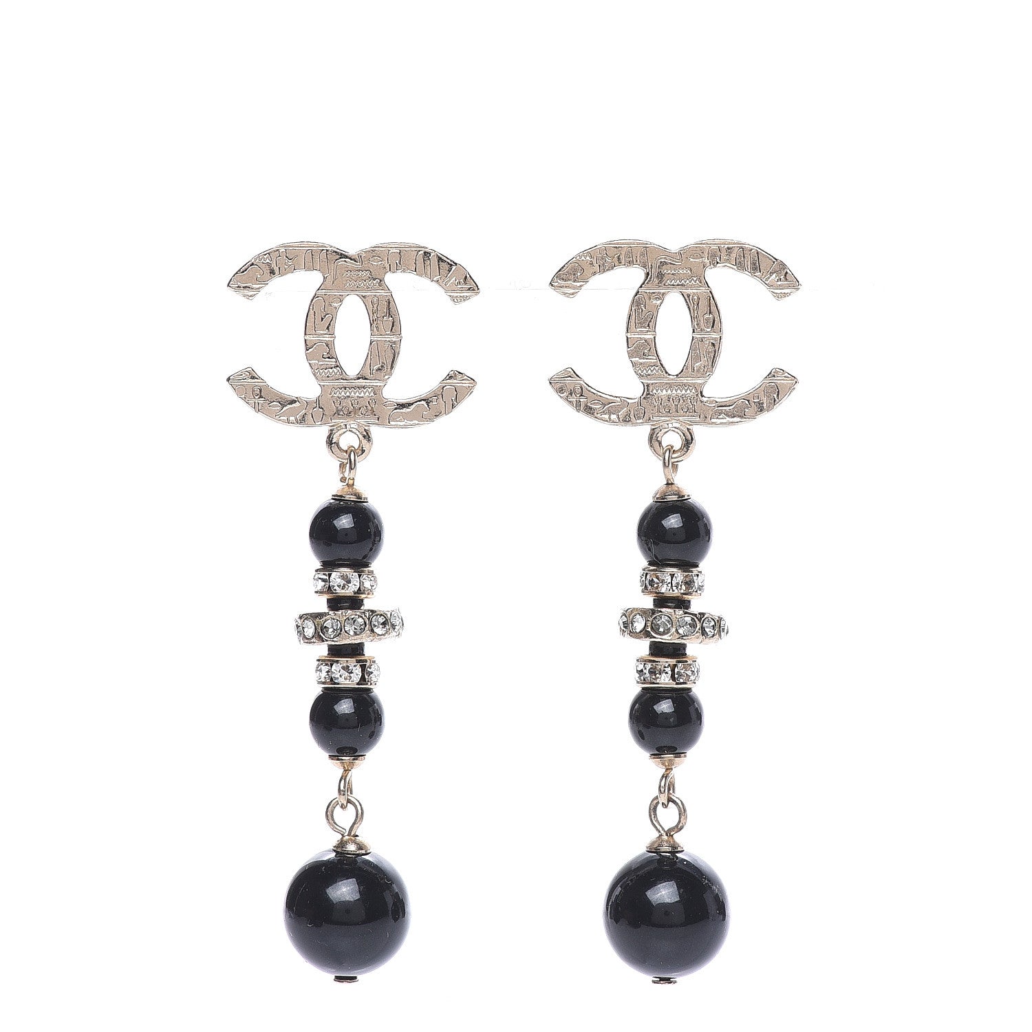 Chanel Crystal Bead Scarab CC Drop Earrings Gold Black 1 of 4